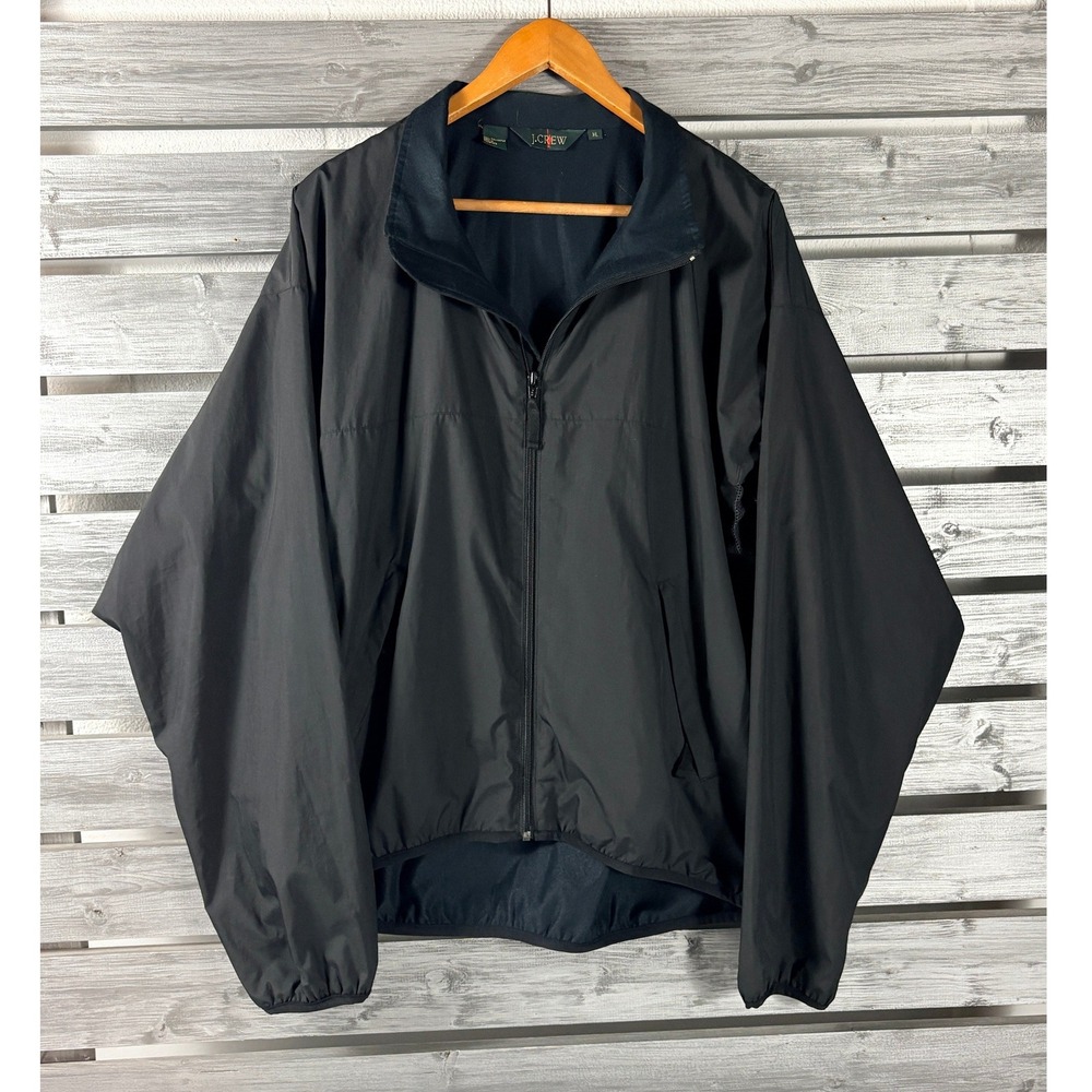 J.Crew Mens XL Black Full Zip Windbreaker Jacket Mesh Vented Lightweight Vtg 90s